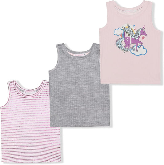 Young Hearts Magical Unicorn Girls’ 3 Pack Tank Top for Toddler, Little and Big