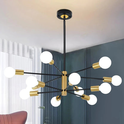 Modern Black Gold Chandelier Ceiling Light Fixture 33", 12-Lights Sputnik Decor