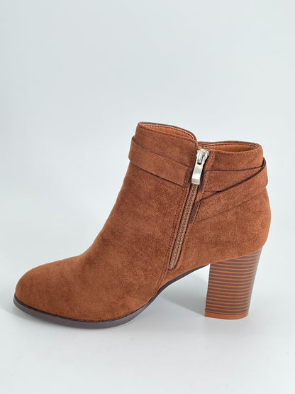 Women Bowknot Round Toe Short Boots Side Zipper Stacked Block High Heel Booties