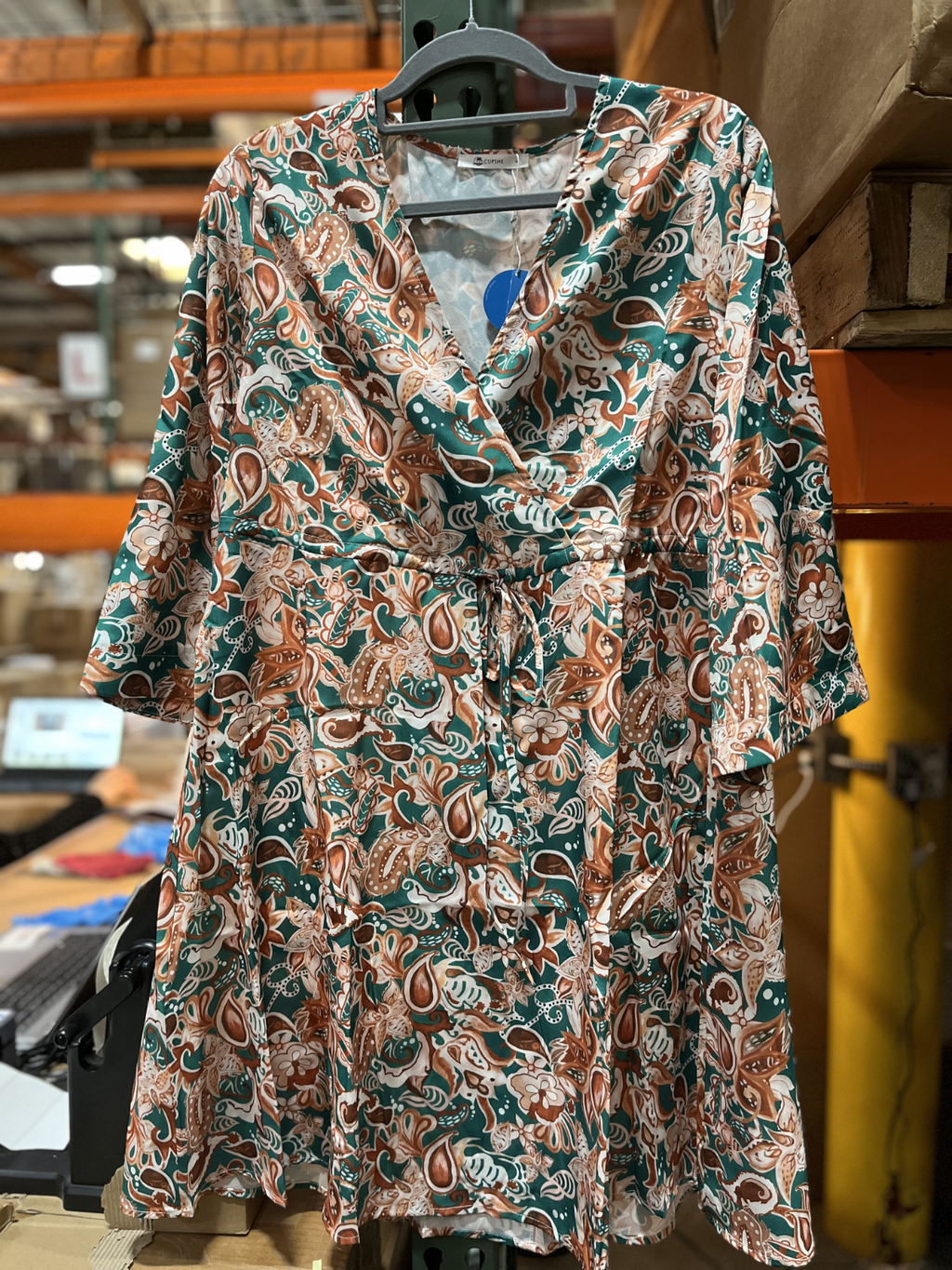 Women’s Faux Wrap Dress, Knee Length, Paisley Print, Size S