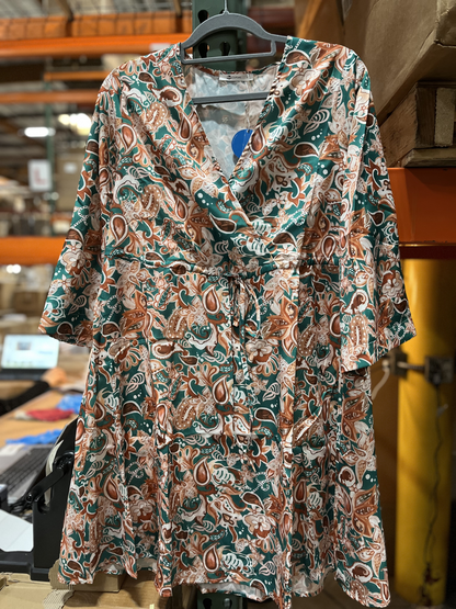 Women’s Faux Wrap Dress, Knee Length, Paisley Print, Size S