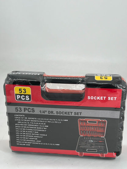 53 Piece 1/4” Dr. Socket Set, Bits, Hex Key Wrenches, Ratchet, Metric, Deep, New