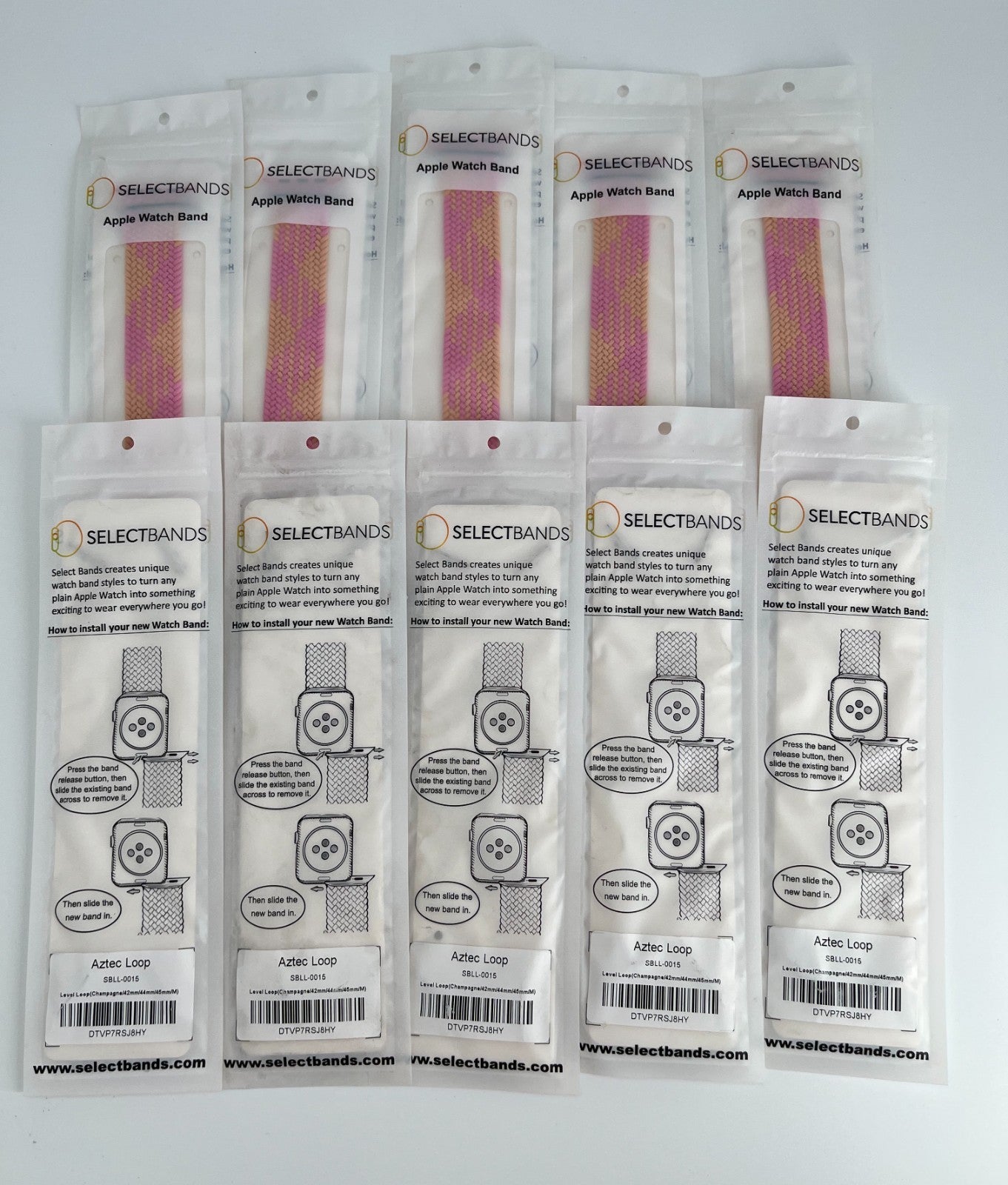 10-Pack  M  Champagne  Solid Loop Apple Watch Bands 0.8 x 6.6 Inch