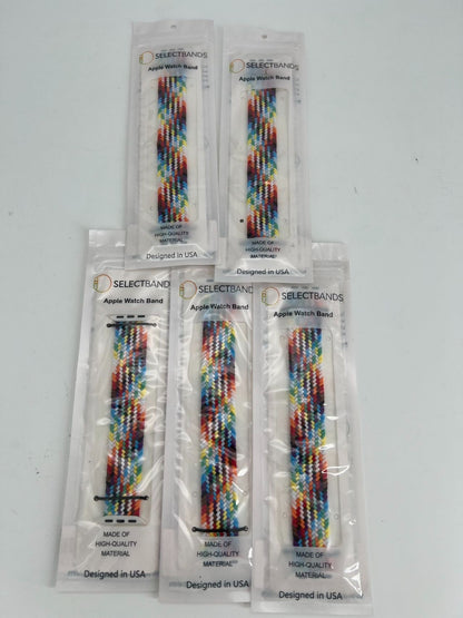 5-Pack L  Burst Rainbow  Loop Watch Bands 0.8 x 7.1 Inch Fits 42mm/44mm/45mm