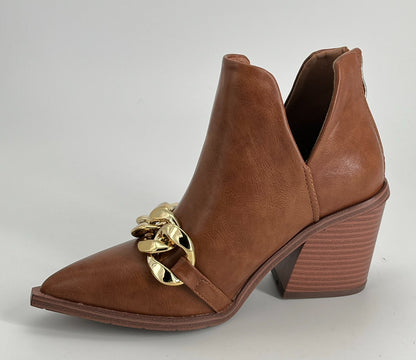 Women’s Pointed Toe Western Ankle Boots Brown Size 6  with Chain
