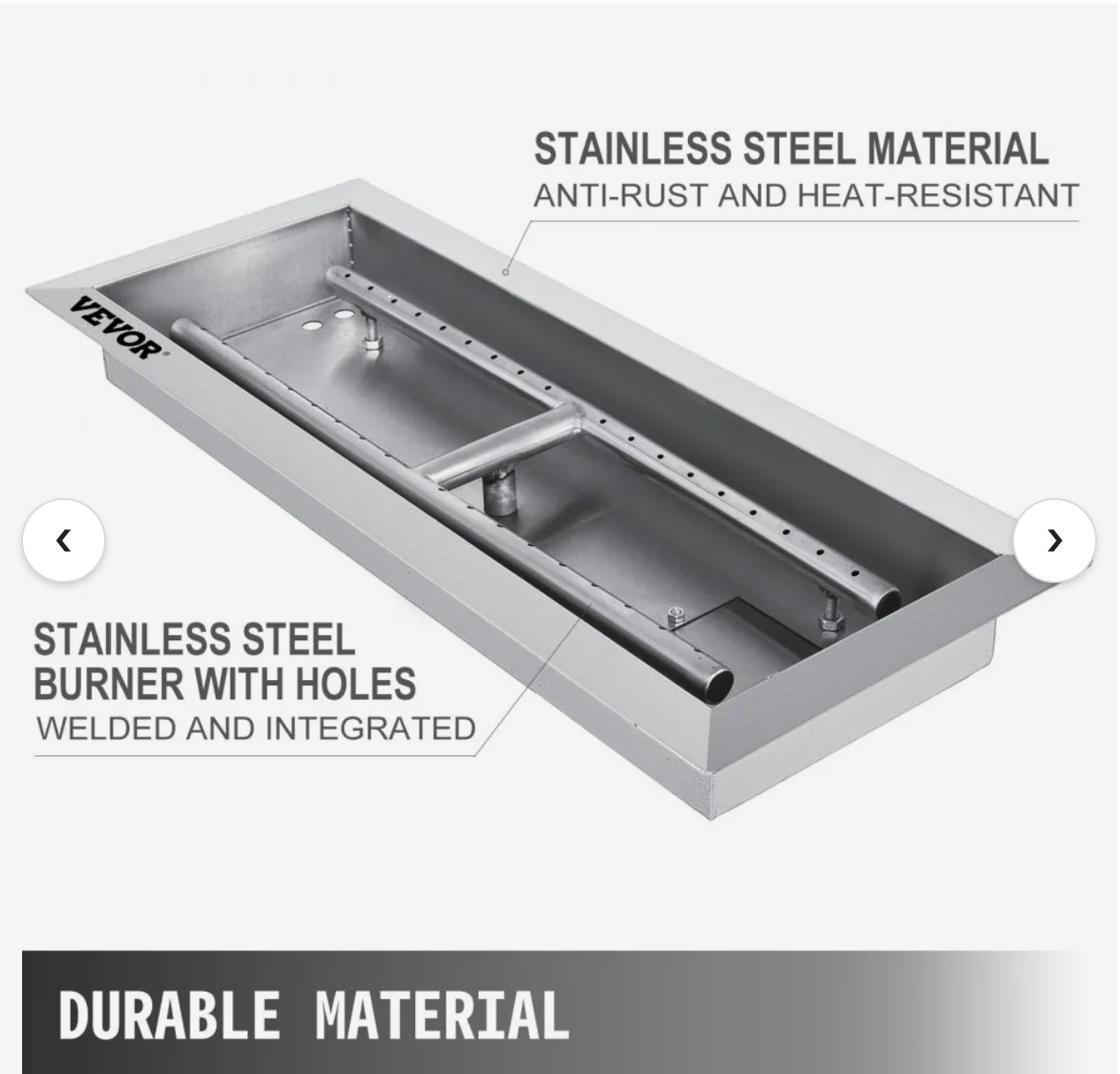 20.0x8.0 stainless steel fire pit pan with h-burner