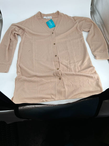 Short Sleeve Nightshirt, Lightweight Button Down Pajama Top Shadow Beige L