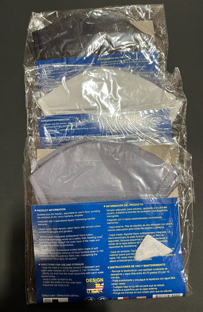 Adult 3D Fabric Masks, 3 Packs (2 per Pack), Random Colors