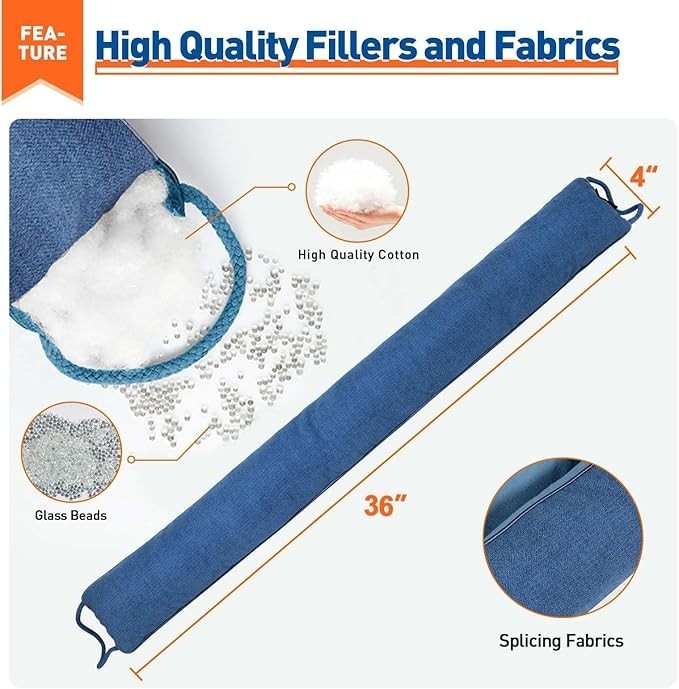 34in×4in  Under Door Draft Stopper-Weighted Noise&Wind Blocker ,Blue