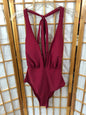 Red Polyester Blend Plunging V-Neck Halter Swimsuit Size S