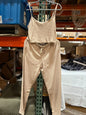 Women's Cami Top & Pants, Pajamas with Pockets, Spaghetti Straps Beige Size L