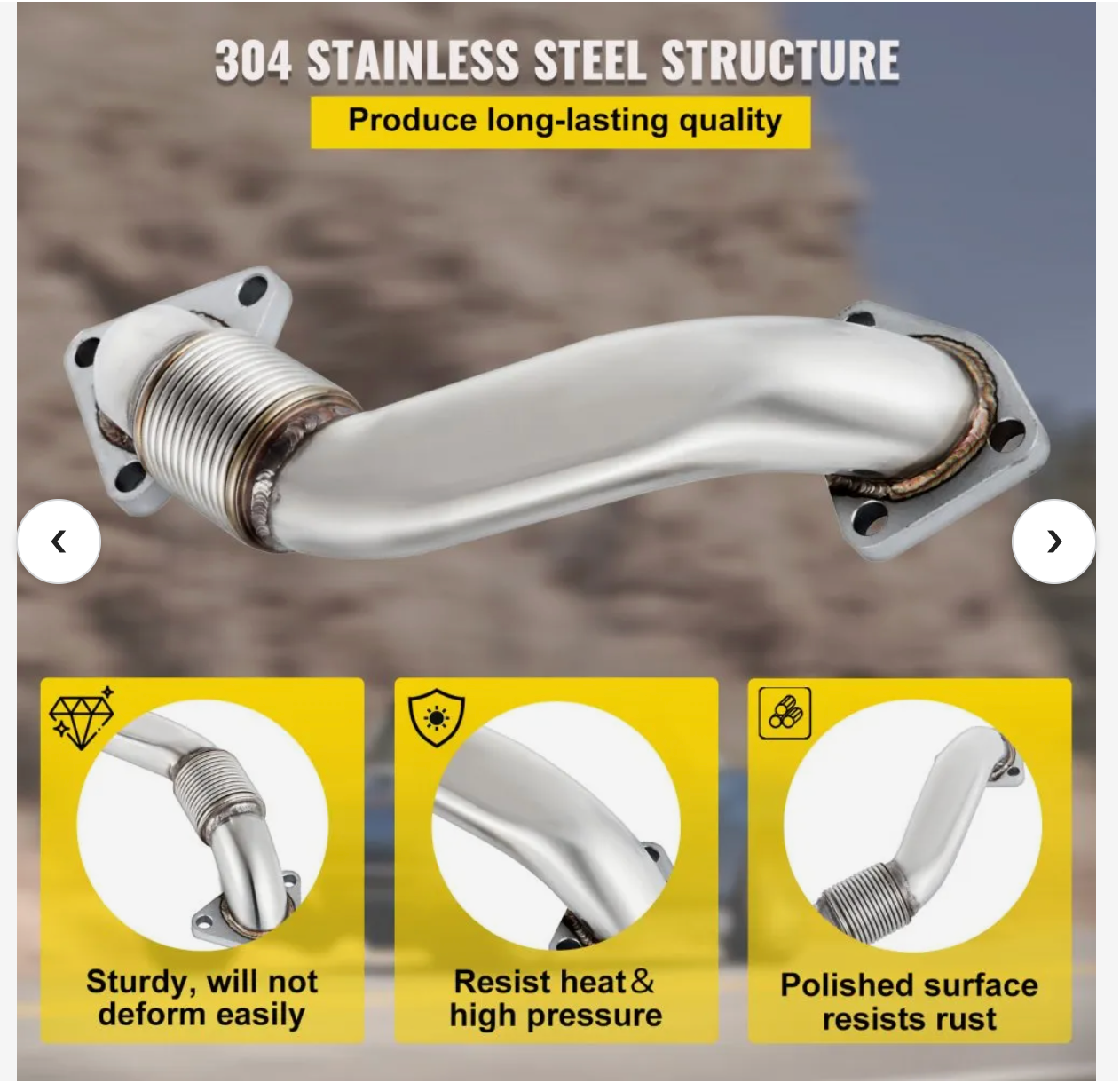 Header Bolt On Passenger Side up-Pipe with Gaskets Fits for 2001-2016 GM 6.6L