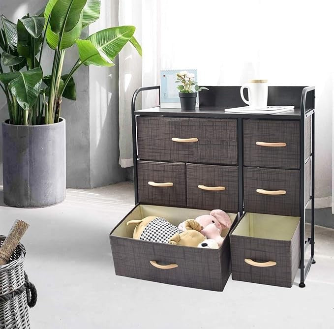 charaHOME 7-Drawer Fabric Dresser Organizer – Brown Storage Tower