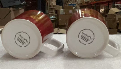 2pcs Starbucks  Coffee Mug Tea Cup with a Gold Tone Snowflake  ，Color:Red