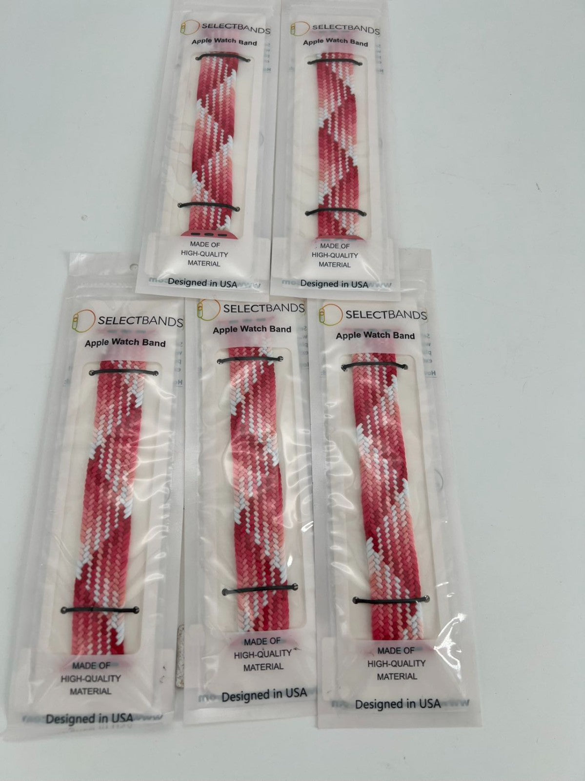 5- Pack M  Color pink Rainbow Loop Watch Bands 0.8 x 6.7 Inch  Fits 38mm/40mm/41