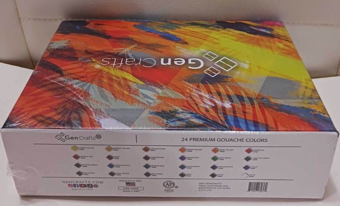 GenCrafts Gouache Paint Tube- 24 Quality Colors 0.4 oz Art Crafts, Canvas, Fabri