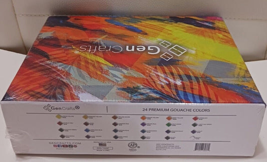 GenCrafts Gouache Paint Tube- 24 Quality Colors 0.4 oz Art Crafts, Canvas, Fabri