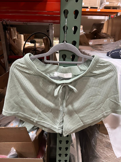 Women's Satin Sleeveless Top & PJ Shorts Pajamas Set green Size L