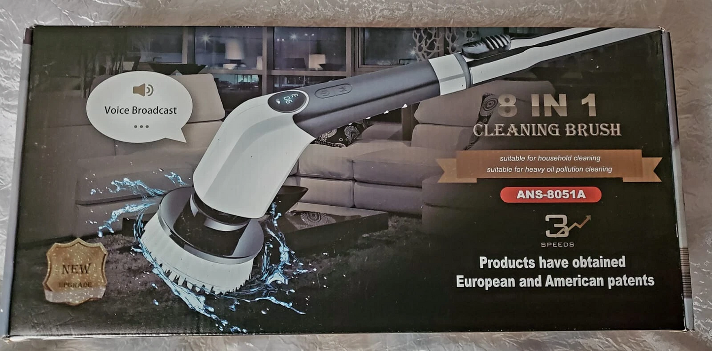 Rechargeable Cordless Spin Scrubber Electric Scrub Cleaning Brush 8 Heads Voice.