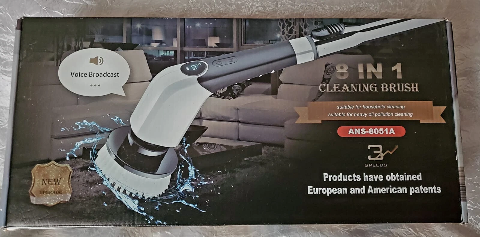 Rechargeable Cordless Spin Scrubber Electric Scrub Cleaning Brush 8 Heads Voice.