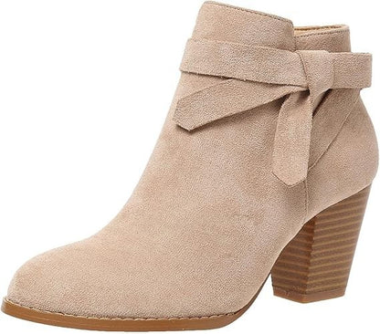 Beige Women’s Cowboy Boots, Classic Pointed Toe Chunky Heel, Pull-On, Size 6