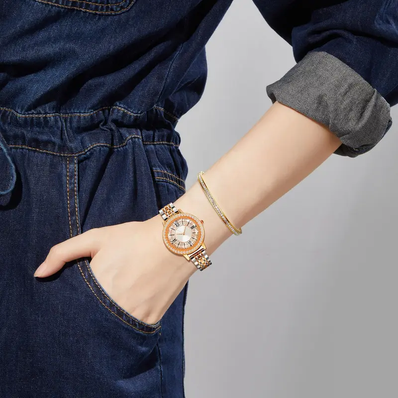 Women's Watch Set Premium Crystal Accented Bangle Watch and Bracelet Watch