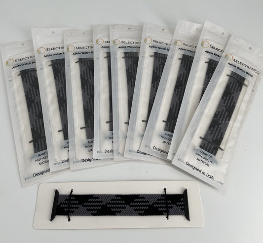 10-Pack L  Black/Grey  Solid Loop  Watch Bands 0.8 x 6.5Inch , Fits 38mm/40mm/41