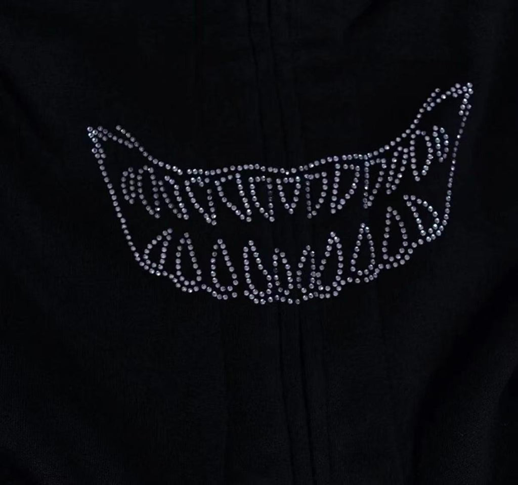 rhinestone dragon Y2K-style full-zip hoodie size (M)