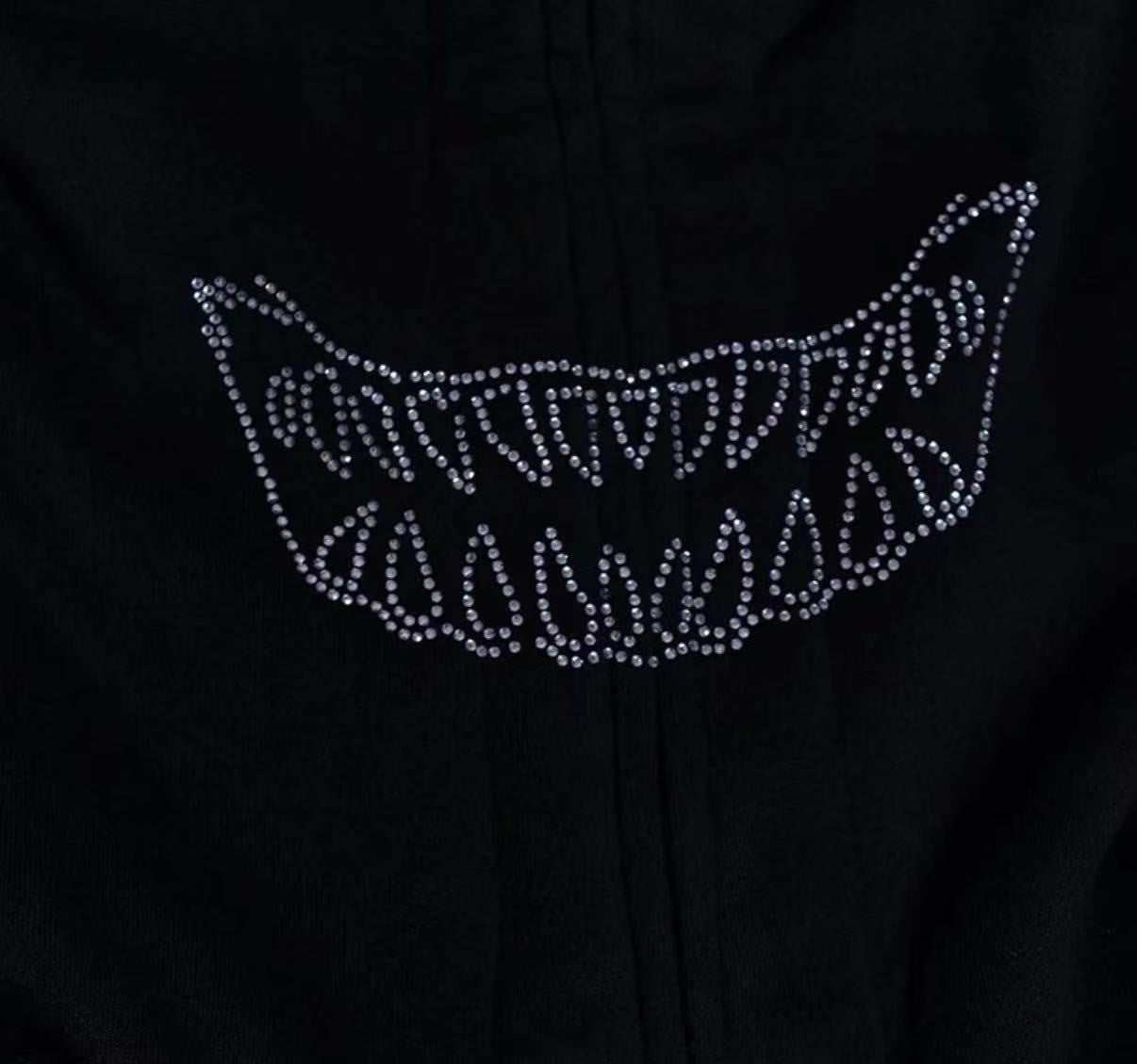 rhinestone dragon Y2K-style full-zip hoodie size (M)