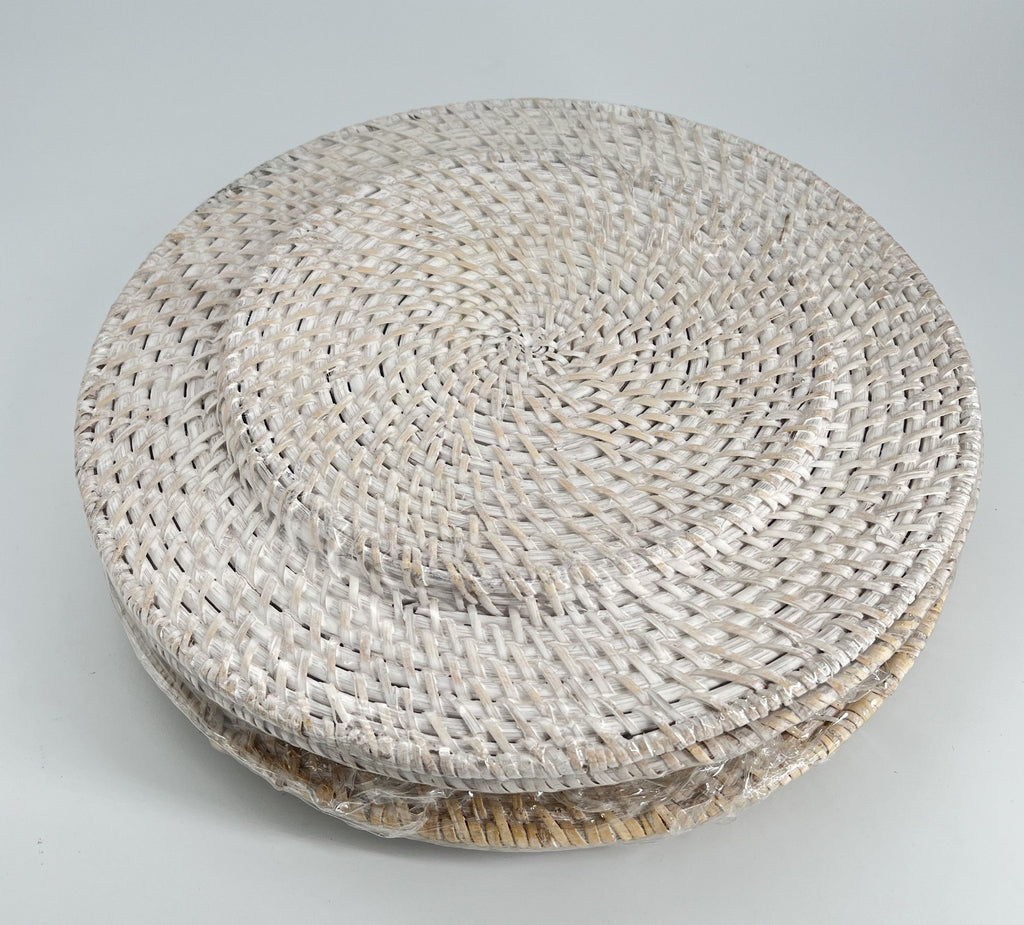 White Rattan Charger Plates 13" Set of 4 Rustic Woven Table Decor