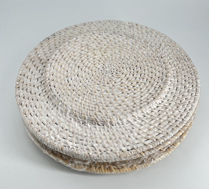 White Rattan Charger Plates 13" Set of 4 Rustic Woven Table Decor