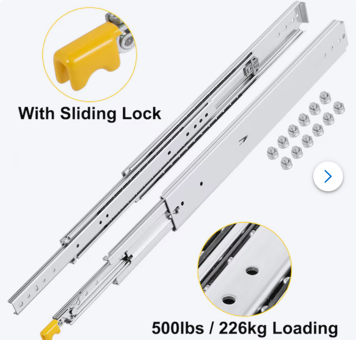 Mount Stainless steel Drawer Slide 500-lb Load Capacity 2 -Pieces