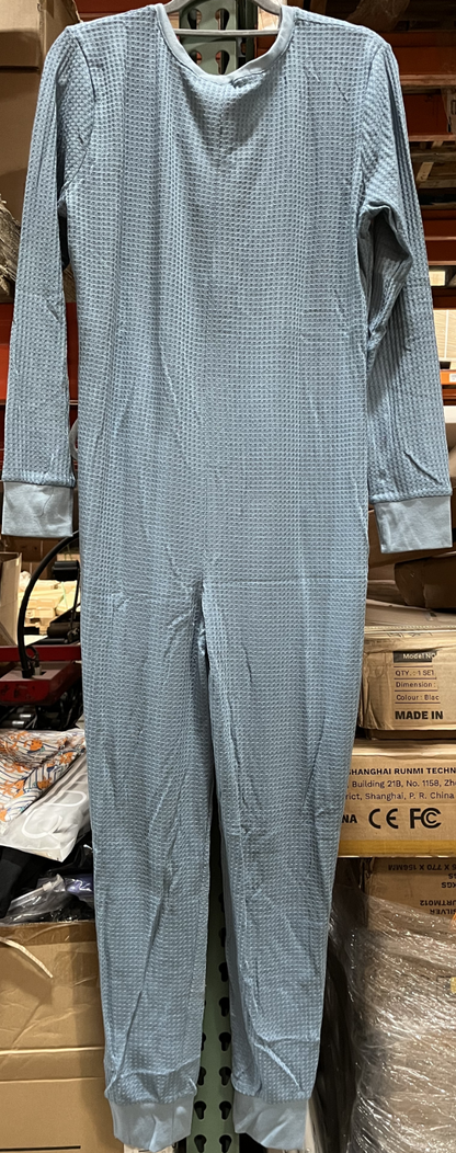 Women's Waffle Knit Pajama Romper Color :Shadow Blue , Size : XL