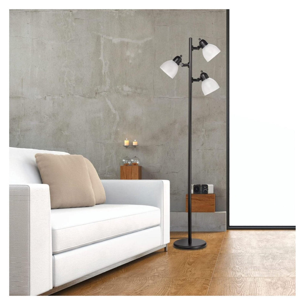 12719 Life 63" 3-Light Floor Lamp, Matte Plastic, LED Bulbs Included, Black with