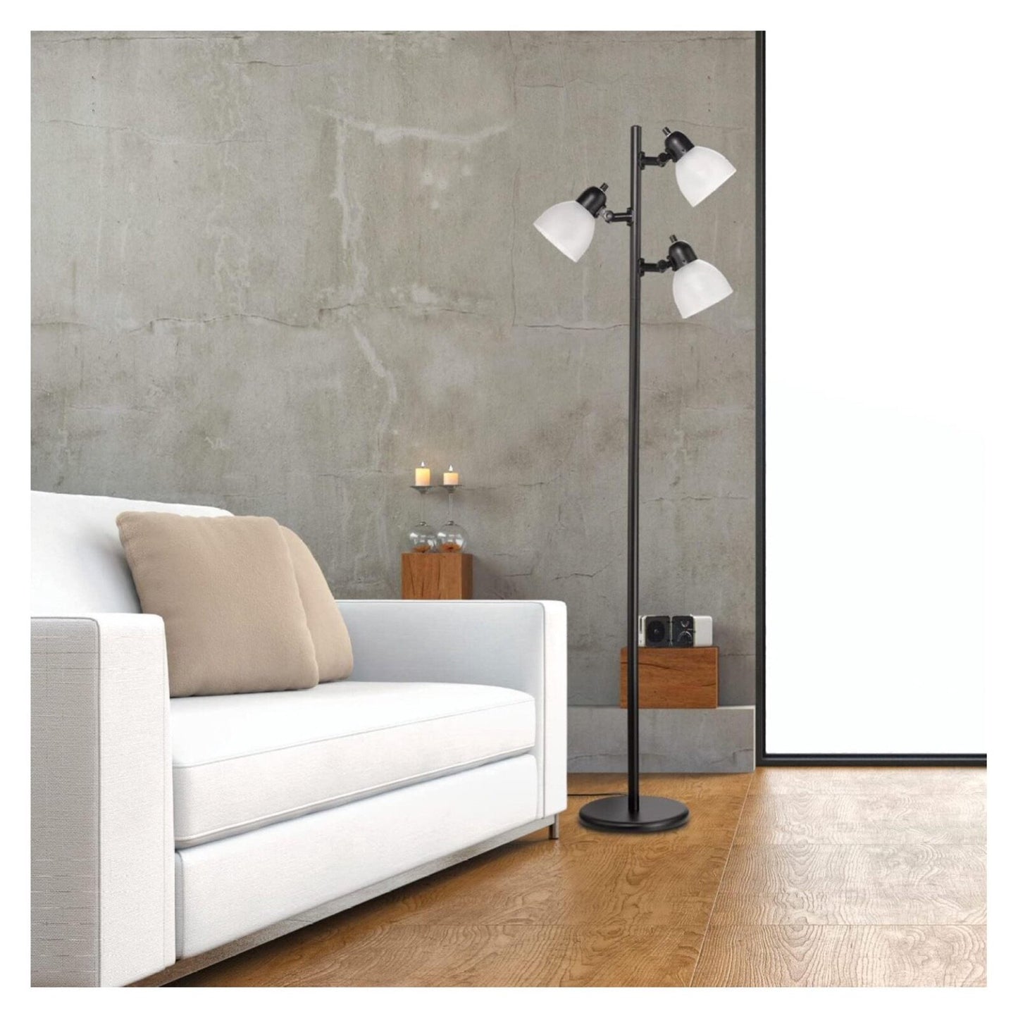 12719 Life 63" 3-Light Floor Lamp, Matte Plastic, LED Bulbs Included, Black with