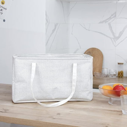 Foldable Waterproof Laundry Hamper Basket with Handles – Grey Stripe