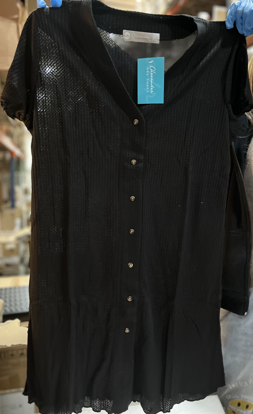 Women's Short Sleeve Knit Nightshirt, Button Up V-neck Sleepshirt, Pajama Top BL