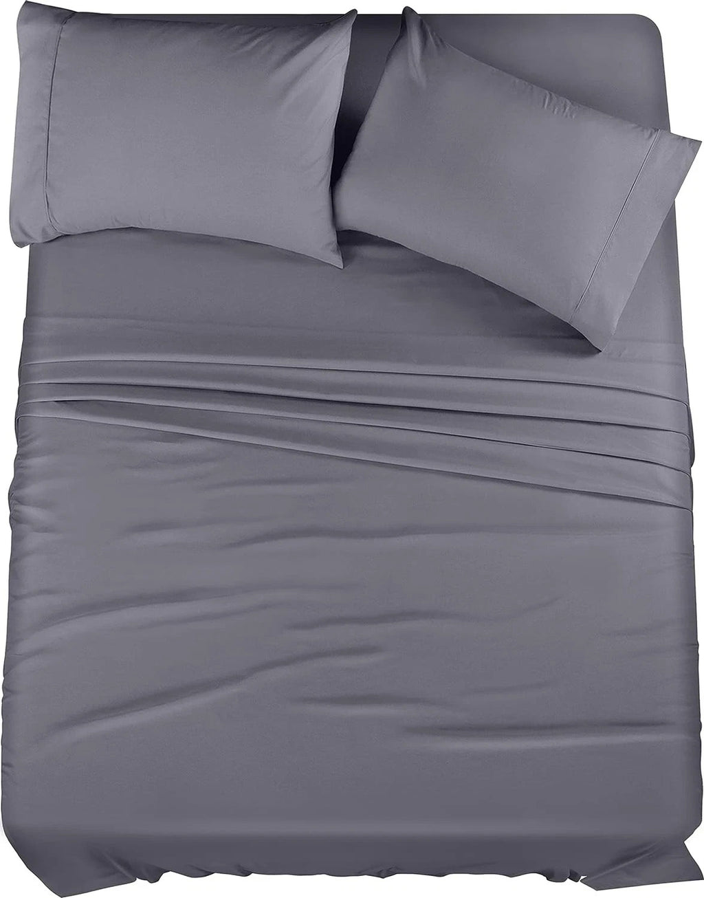 Queen Bed Sheet Set – 1 Fitted Sheet, 1 Flat Sheet, 2 Pillowcases, Solid Gray