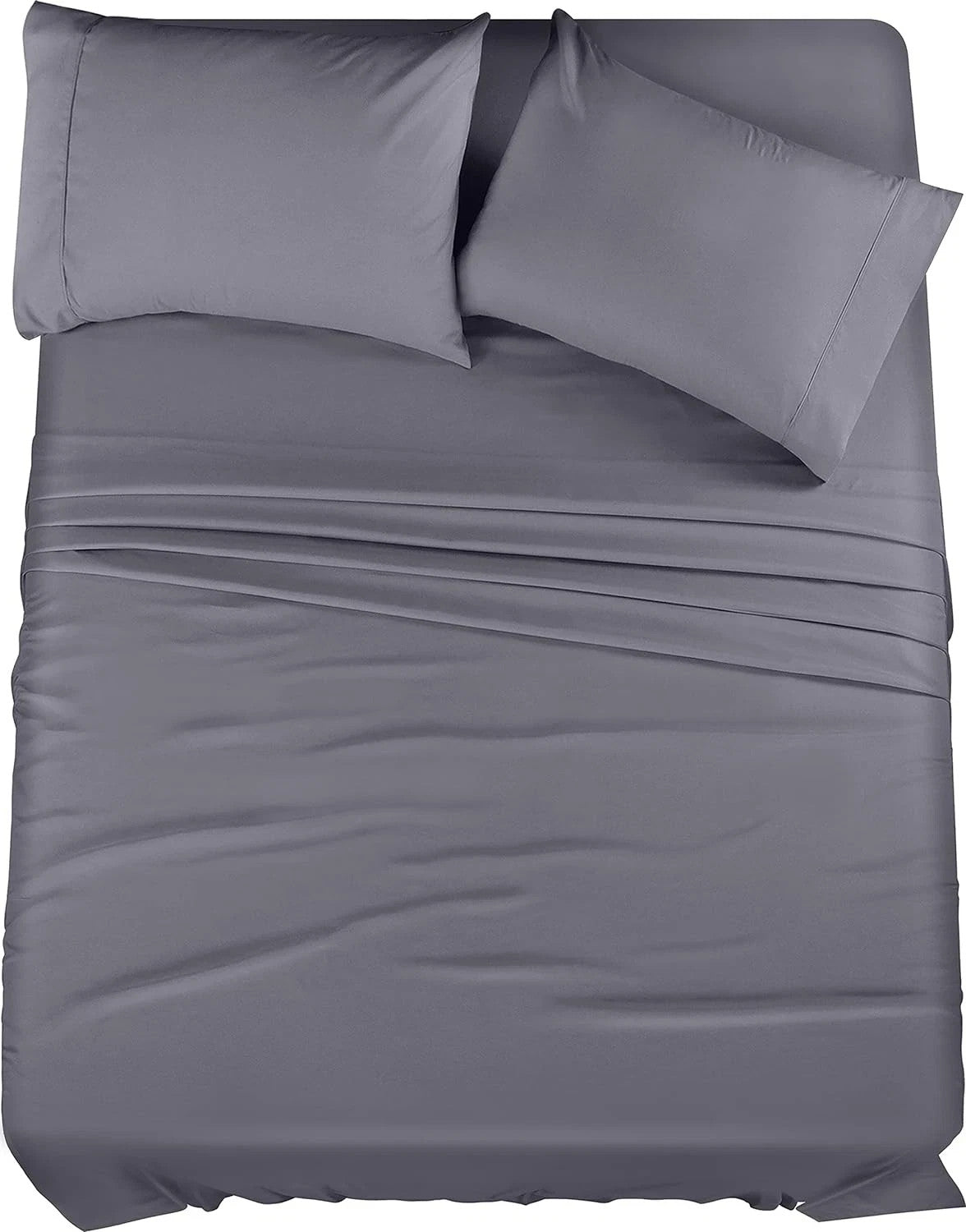 Queen Bed Sheet Set – 1 Fitted Sheet, 1 Flat Sheet, 2 Pillowcases, Solid Gray