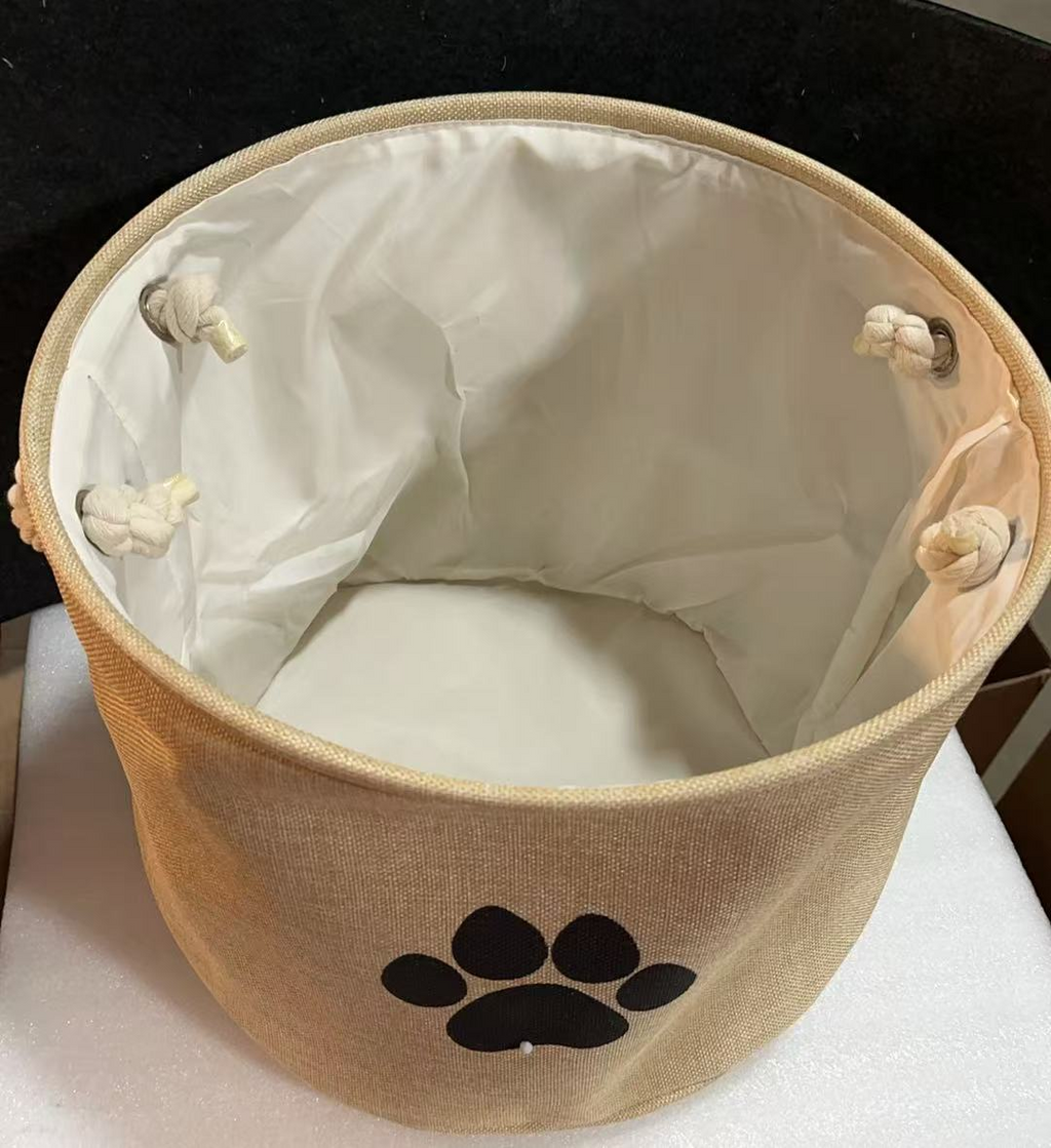 Pet Storage Collection Collapsible Bin, Medium Round Beige，12*15inch