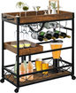Bar Cart for the Home, 3 Tire Industrial Rolling Serving Cart on Lockable Wheels