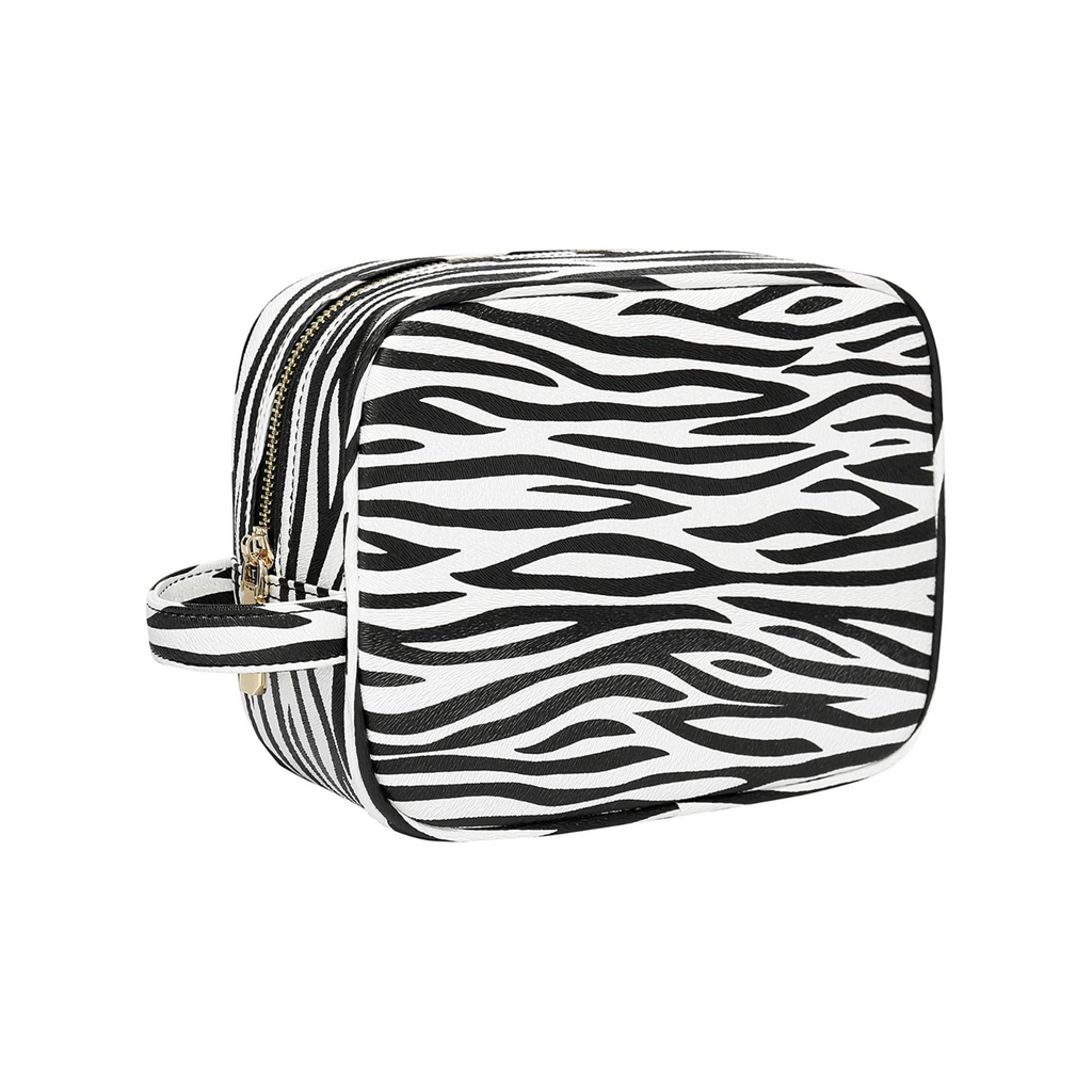 Daisy Rose Cosmetic Toiletry Bag PU Vegan Leather Travel Bag for Women - Zebra.