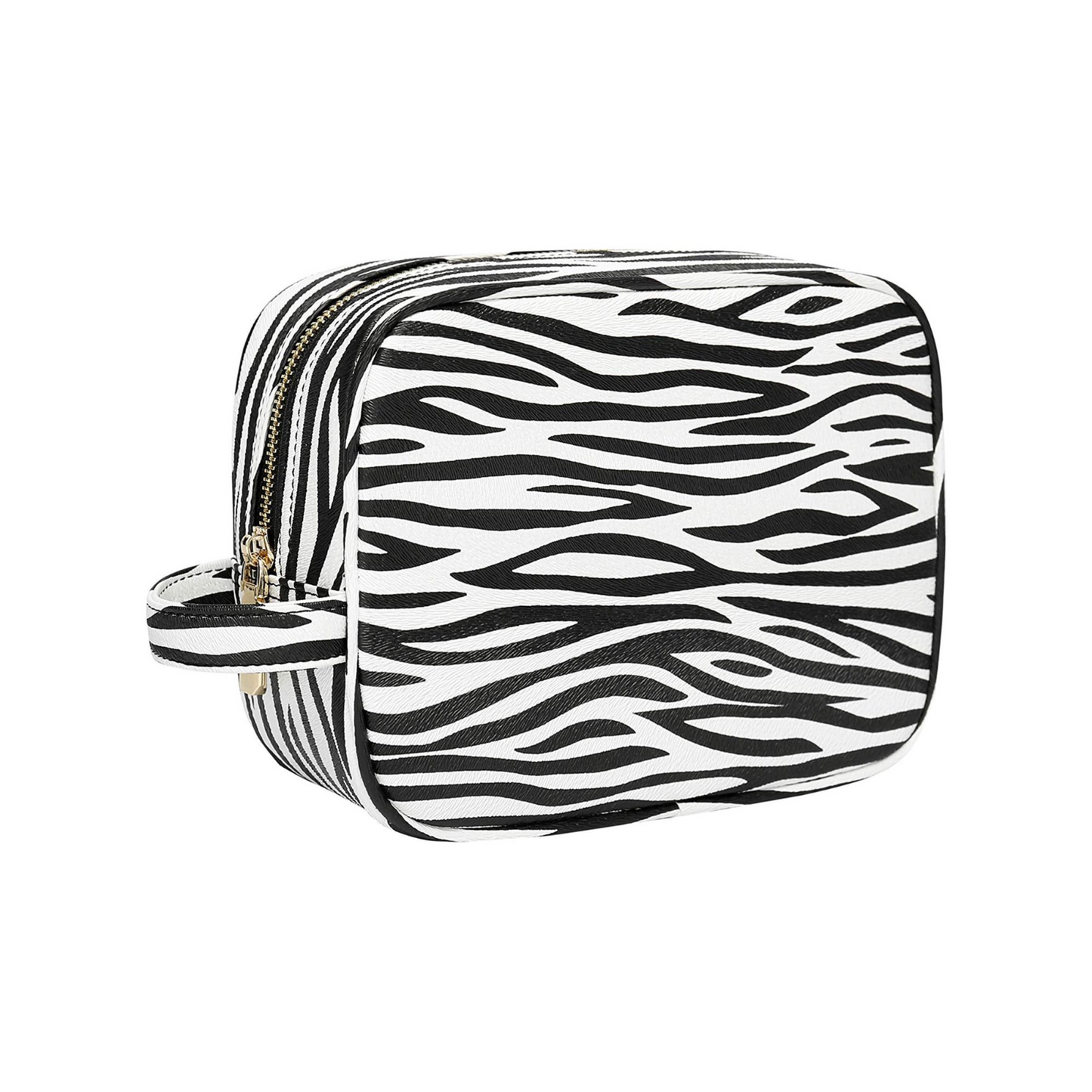 Daisy Rose Cosmetic Toiletry Bag PU Vegan Leather Travel Bag for Women - Zebra.