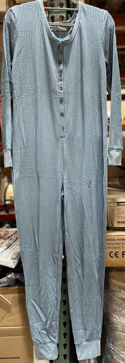 Women's Waffle Knit Pajama Romper Color :Shadow Blue , Size : XL
