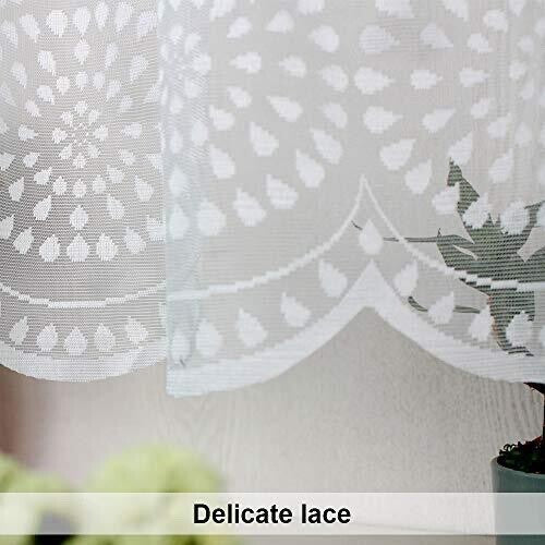 ZHH White Lace Valance Curtains Embroidery Semi Kitchen Valances H 15” x W 59”