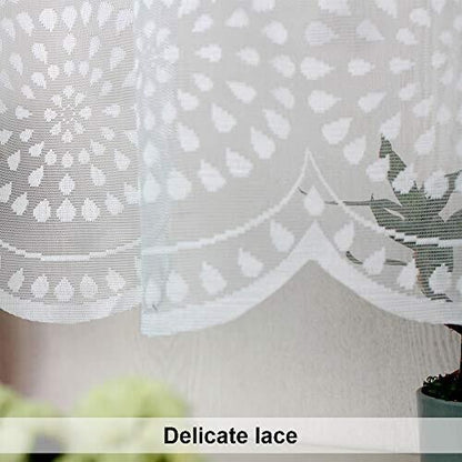 ZHH White Lace Valance Curtains Embroidery Semi Kitchen Valances H 15” x W 59”