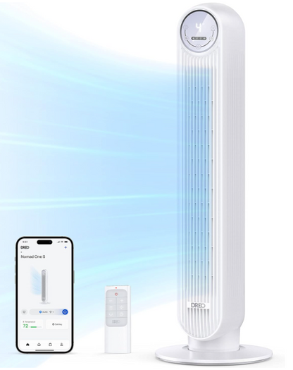 Open‑Box 36″ White Bladeless Tower Fan – 4 Speeds, Timer, Free Priority Shipping
