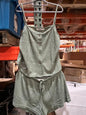 Women's Knit Pajamas Set Sling button top and pajama shorts green Size 2X
