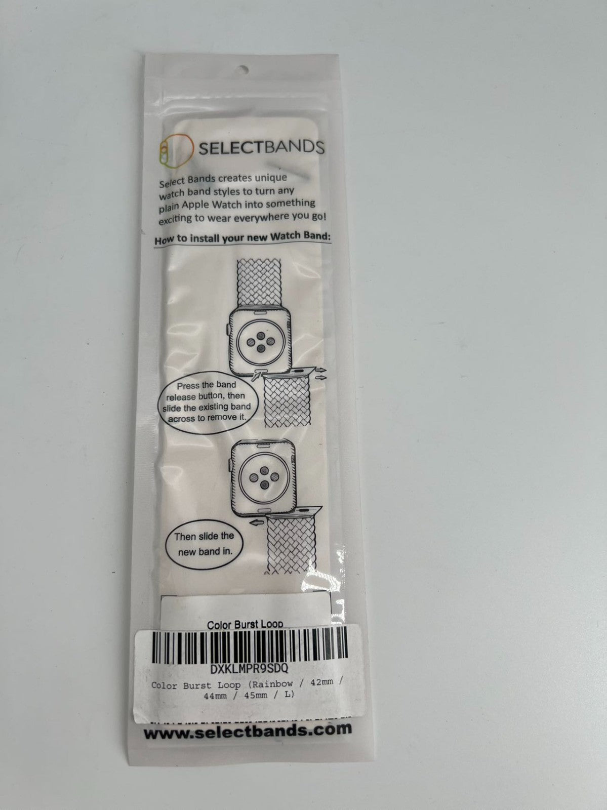 5-Pack L  Burst Rainbow  Loop Watch Bands 0.8 x 7.1 Inch Fits 42mm/44mm/45mm