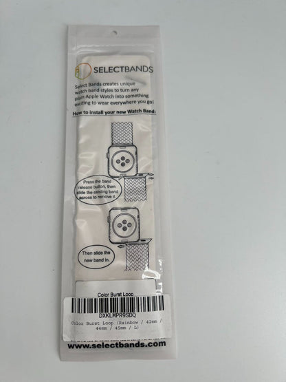 5-Pack L  Burst Rainbow  Loop Watch Bands 0.8 x 7.1 Inch Fits 42mm/44mm/45mm